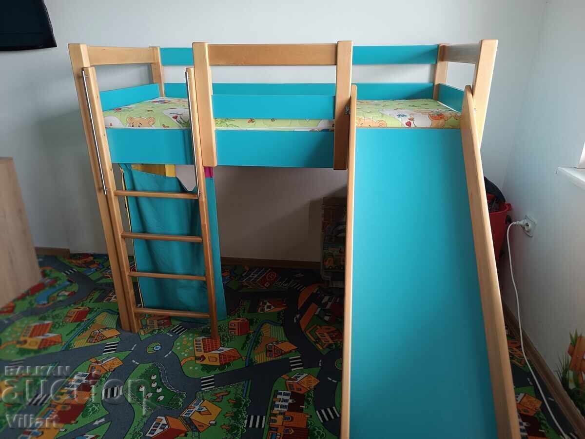 Children's bed with slide and mattress