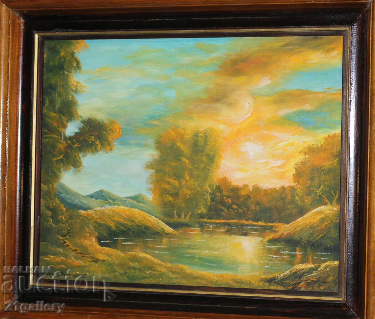 Peisaj cu un lac, vopsele în ulei cu preț 400.00 BGN | € 204.52 Peisaj cu un lac, vopsele în ulei cu preț 400.00 BGN | € 204.52