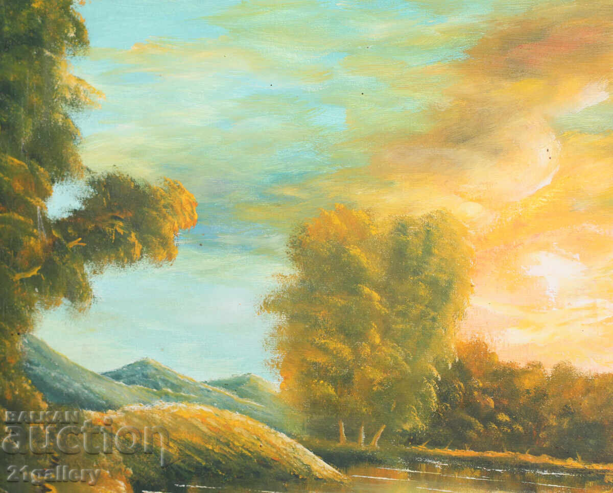 Livrarea Peisaj cu un lac, vopsele în ulei Livrarea Peisaj cu un lac, vopsele în ulei