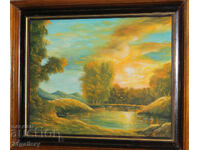 Landscape with a lake, oil paints