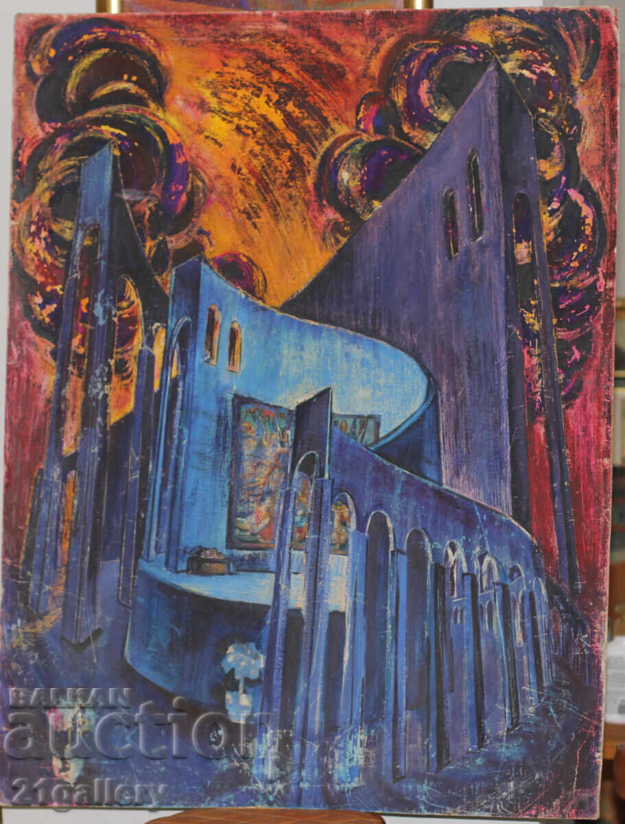 Auction Large painting tempera pastel abstract landscape Auction Large painting tempera pastel abstract landscape