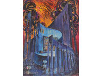 Large painting tempera pastel abstract landscape