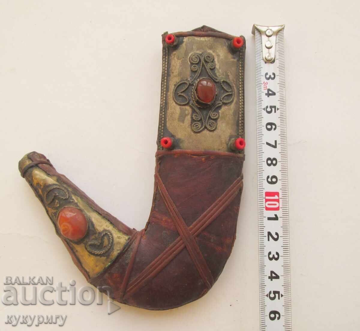 Old leather scabbard with stones and ornaments for knife dagger blade with price 35.00 BGN | € 17.90