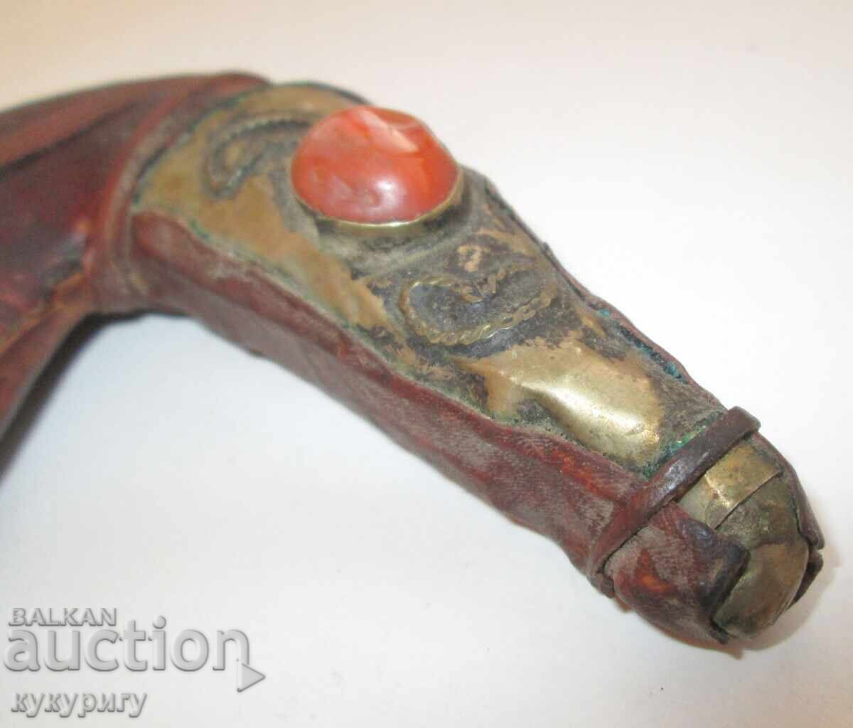 Old leather scabbard with stones and ornaments for knife dagger blade - 5
