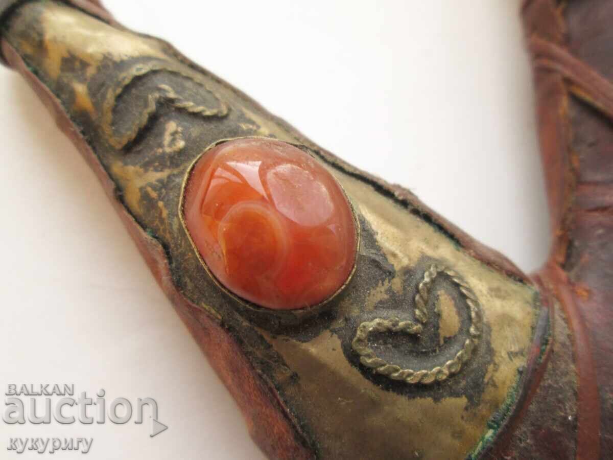 Old leather scabbard with stones and ornaments for knife dagger blade - 7