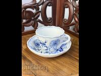 Set dublu din porțelan Meissen, ceașcă de cafea, ceapă albastră