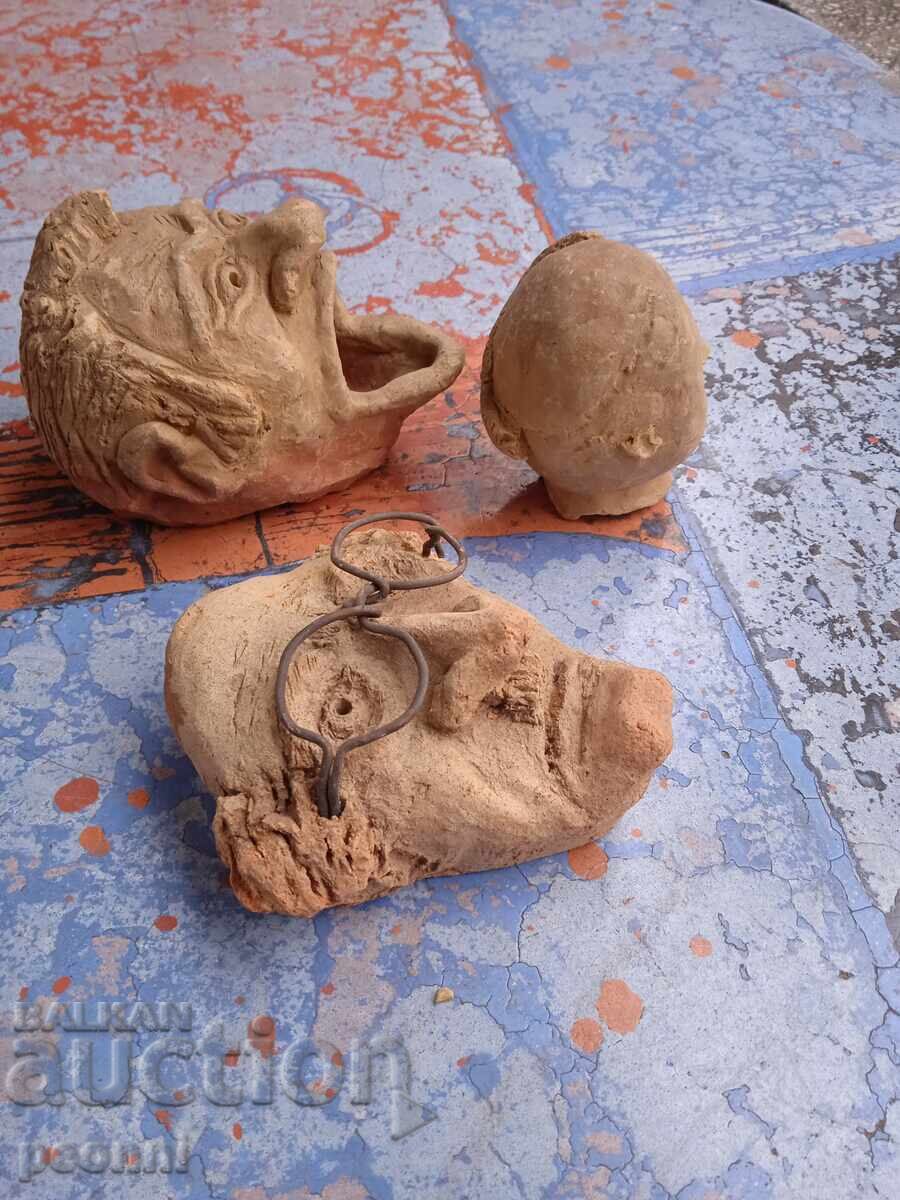 Three clay heads, handmade - 5