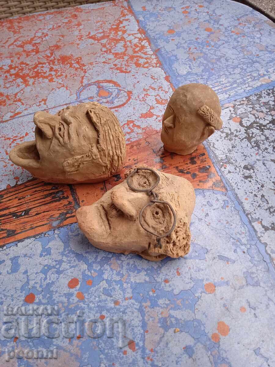 Three clay heads, handmade - 6