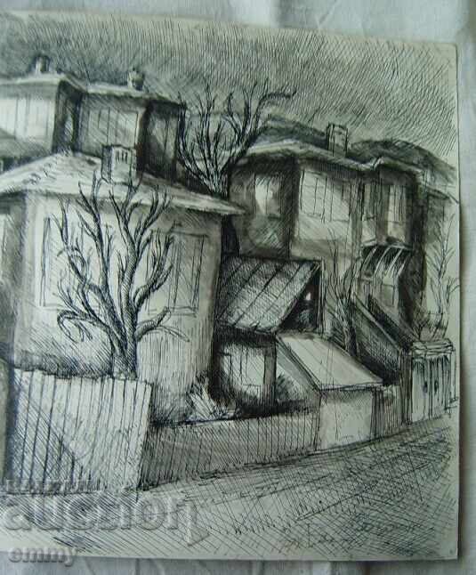 Auction Ink drawing, 1980 - Raykovo district, Smolyan. Unsigned Auction Ink drawing, 1980 - Raykovo district, Smolyan. Unsigned