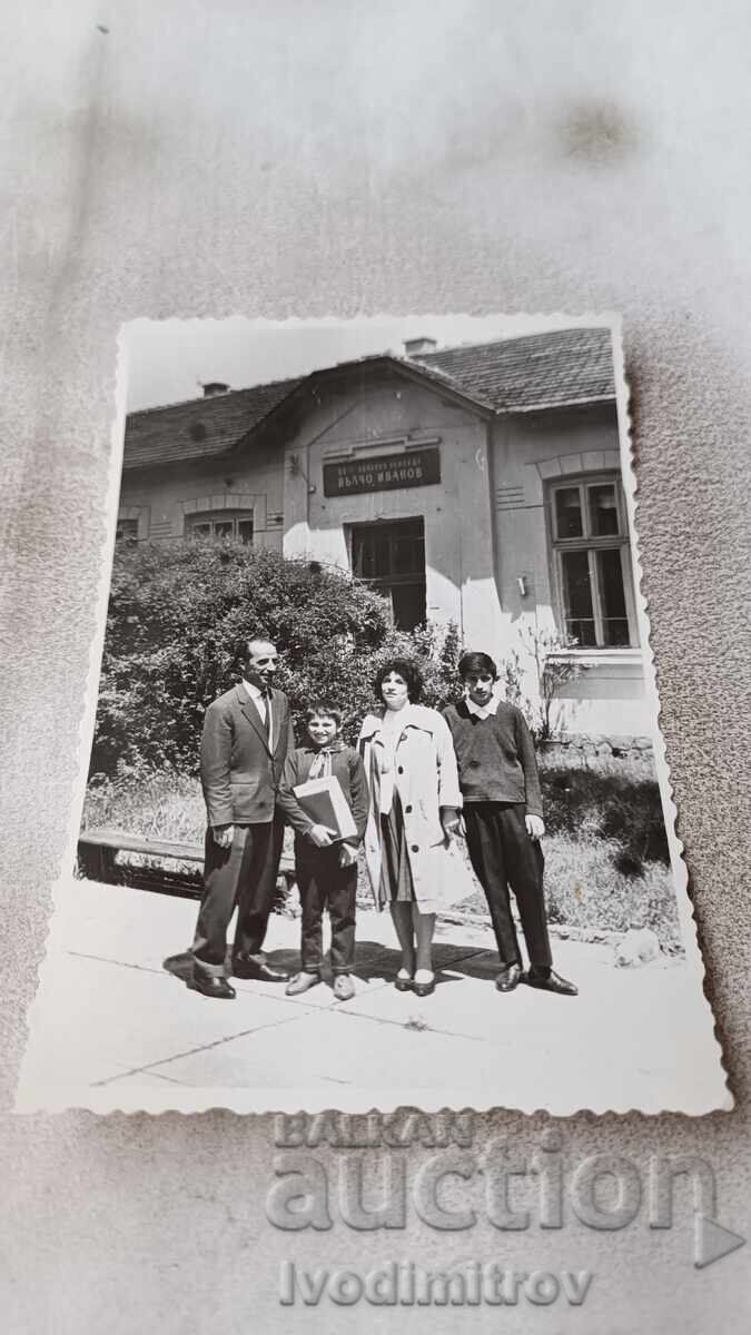 Sofia School Man woman and boys in front of 90th grade of Valcho Ivanov School Sofia School Man woman and boys in front of 90th grade of Valcho Ivanov School