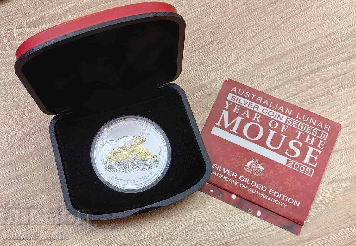 Δημοπρασία Ασημένιο 1 ουγκιά Year of the Mouse 2008 Lunar Australia Επίχρυσο Δημοπρασία Ασημένιο 1 ουγκιά Year of the Mouse 2008 Lunar Australia Επίχρυσο