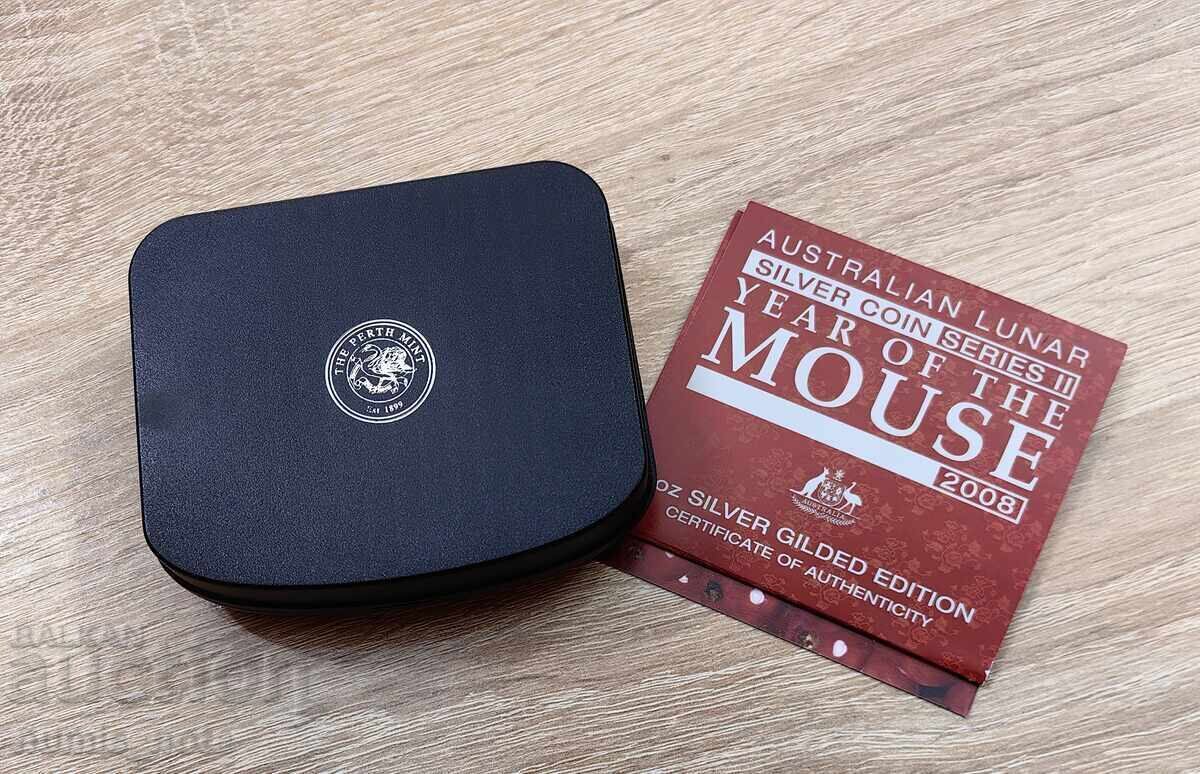 Ασημένιο 1 ουγκιά Year of the Mouse 2008 Lunar Australia Επίχρυσο - 5