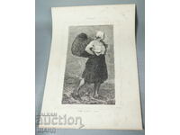 1900 Master drawing lithograph woman with basket