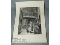 1900 Master drawing lithograph musician with dog