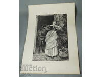 1900 Master drawing lithograph woman with donkey