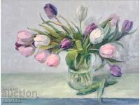 Author's painting, Tulips, Flowers, bouquet. Oil painting