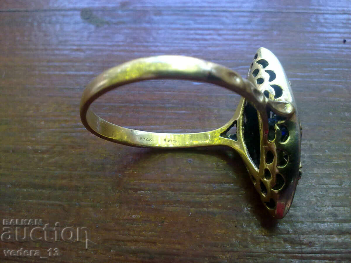 old 18k gold ring with diamonds and sapphires - 5