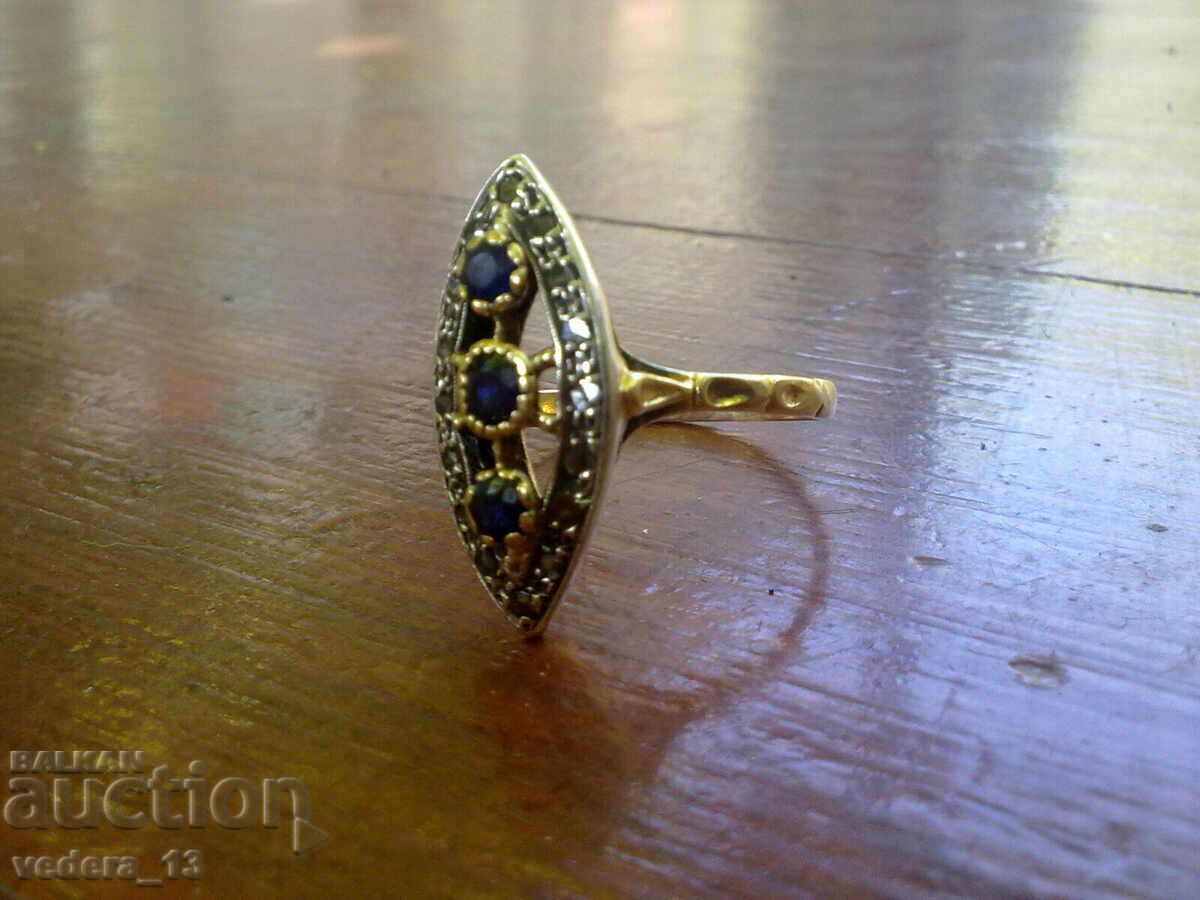 old 18k gold ring with diamonds and sapphires