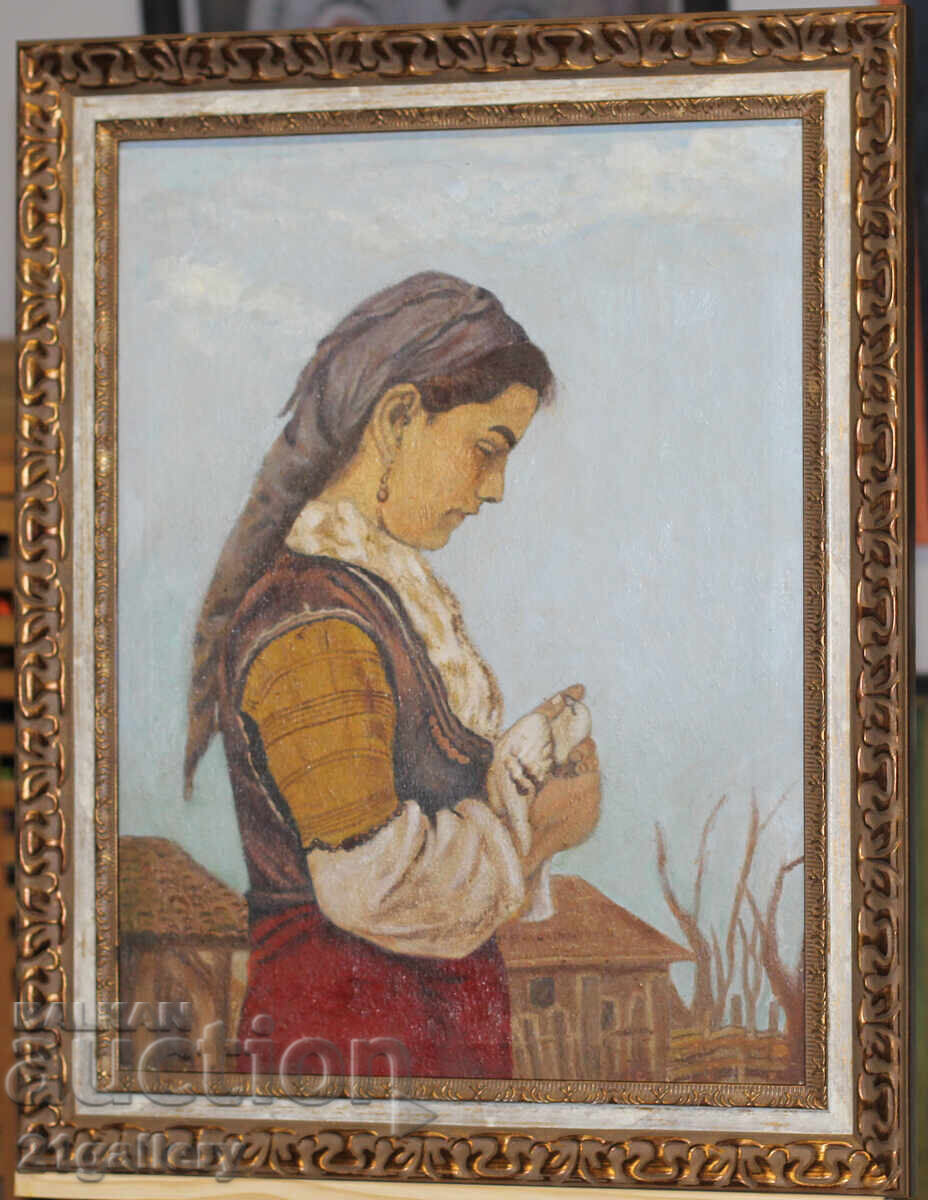 Δημοπρασία Παλιά ελαιογραφία μιας γυναίκας με φορεσιά 1970. Δημοπρασία Παλιά ελαιογραφία μιας γυναίκας με φορεσιά 1970.