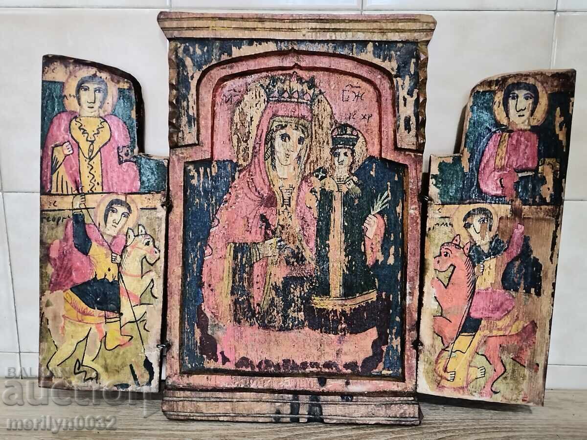 Old triptych, home icon, religion, lamp, cross Old triptych, home icon, religion, lamp, cross