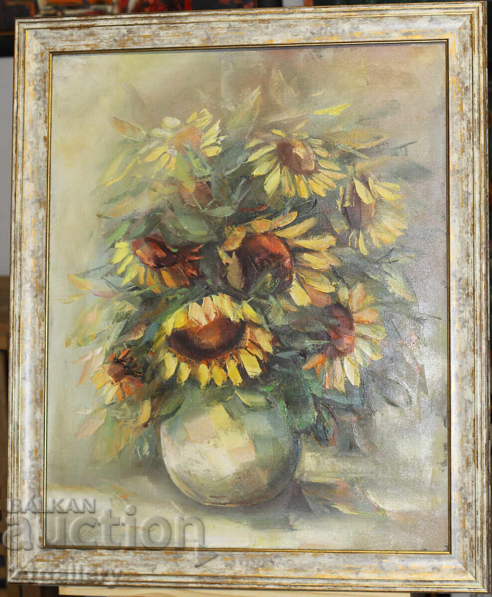 Metodi Idakiev Sunflowers, oil paints 1997 with price 650.00 BGN | € 332.34 Metodi Idakiev Sunflowers, oil paints 1997 with price 650.00 BGN | € 332.34