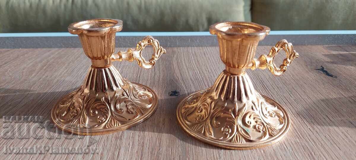 Brass candlesticks, two pieces, for connoisseurs - 5 Brass candlesticks, two pieces, for connoisseurs - 5