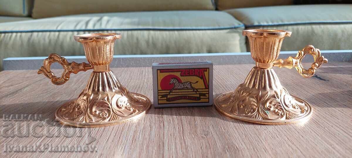 Brass candlesticks, two pieces, for connoisseurs - 6 Brass candlesticks, two pieces, for connoisseurs - 6