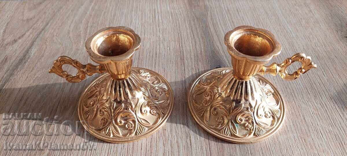 Brass candlesticks, two pieces, for connoisseurs Brass candlesticks, two pieces, for connoisseurs