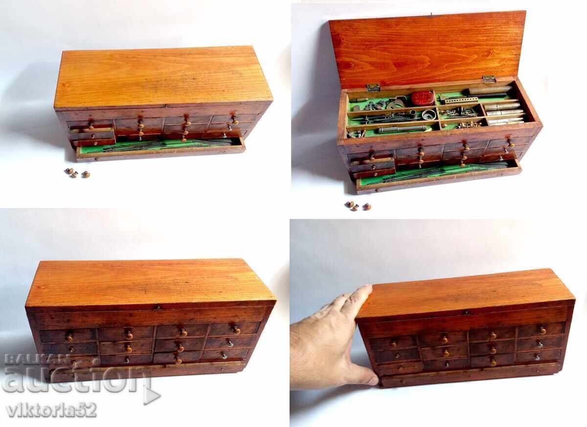 Auction Old watchmaker's box with tools and parts Auction Old watchmaker's box with tools and parts