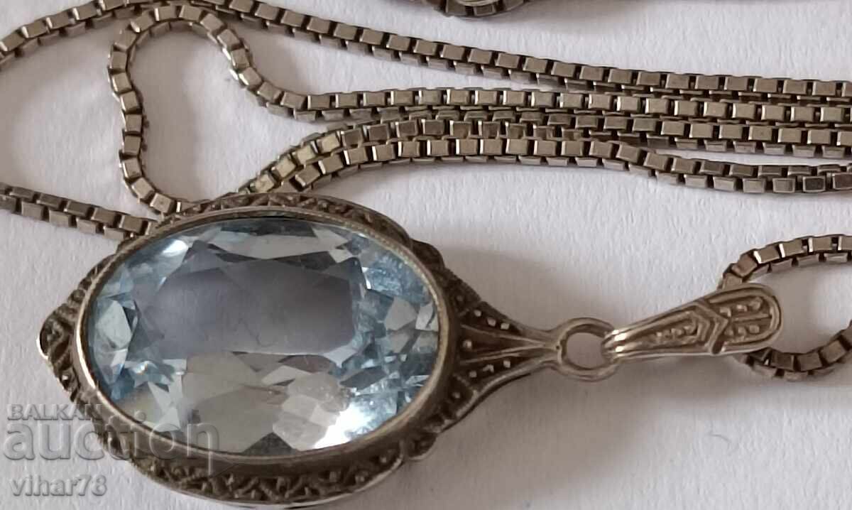 OLD SILVER TOPAZ PENDANT WITH CHAIN - 5 OLD SILVER TOPAZ PENDANT WITH CHAIN - 5