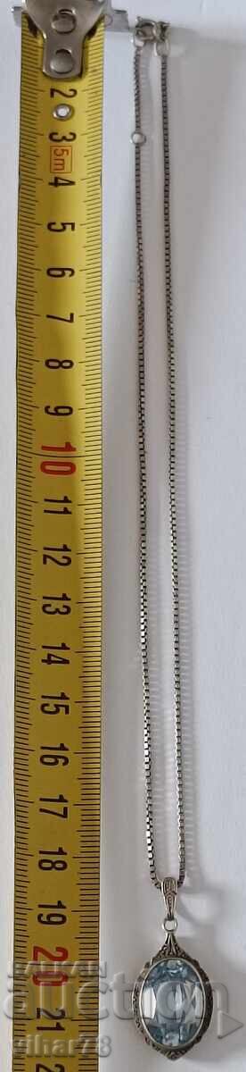 OLD SILVER TOPAZ PENDANT WITH CHAIN - 6 OLD SILVER TOPAZ PENDANT WITH CHAIN - 6