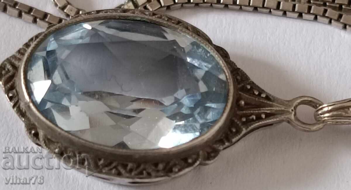 PENDANT TOPAZ ARGINT VECHI CU LANT