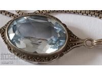 OLD SILVER TOPAZ PENDANT WITH CHAIN