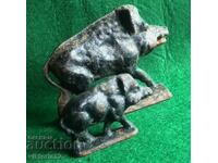 Very rare two metal figurines of boars. cast iron figurine