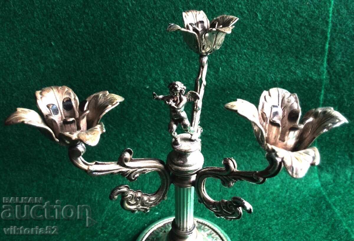 Miniature old silver-plated candlesticks with a cherub-angel - 7 Miniature old silver-plated candlesticks with a cherub-angel - 7
