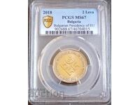 2 lei 2018, MS67, PCGS, 2018, Citiți descrierea