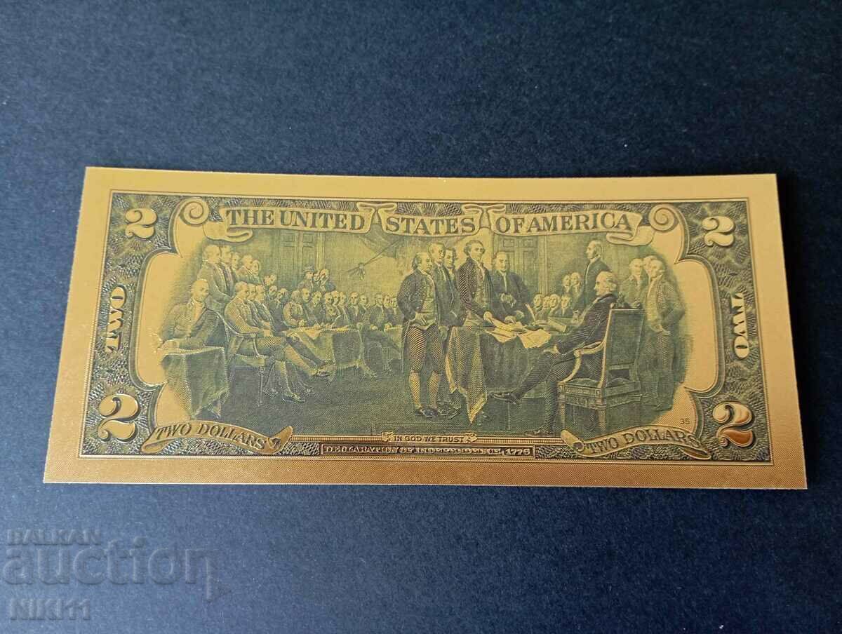 Banknote 2 dollars USA 2003 gold dollar American America with price 5.00 BGN | € 2.56 Banknote 2 dollars USA 2003 gold dollar American America with price 5.00 BGN | € 2.56