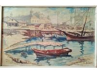 Painting "Burgas Port", artist At. Ganchev, 1980s.