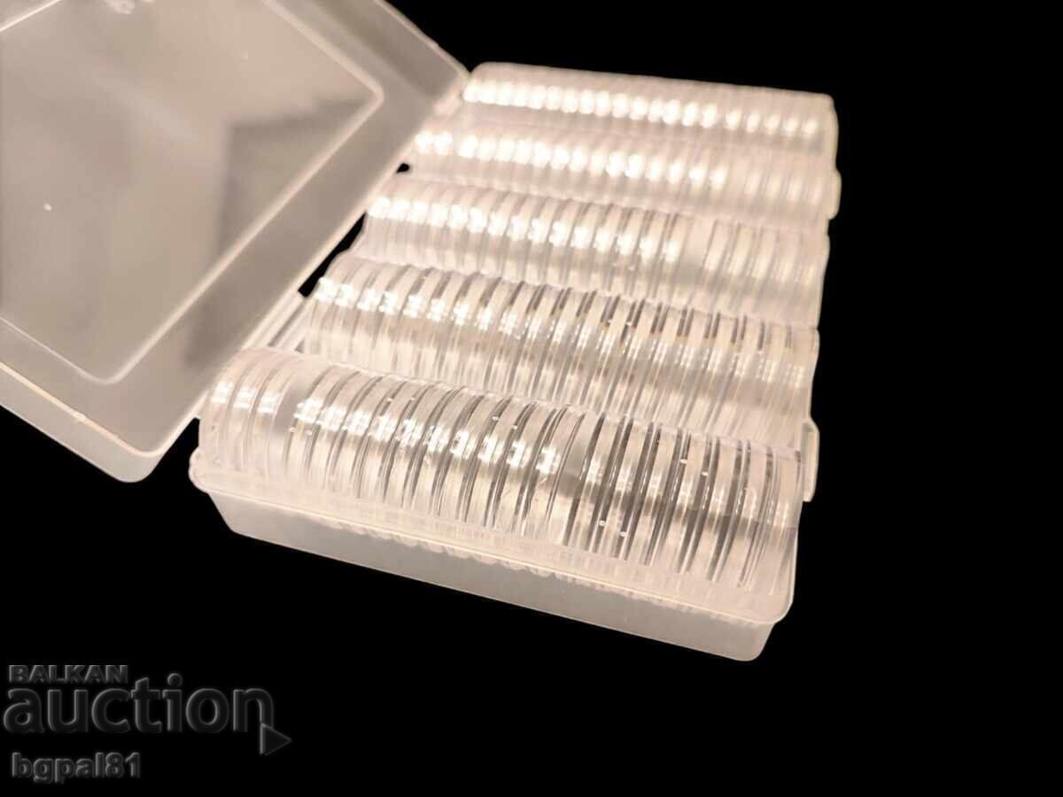 Аукцион Кутия за съхранение на монети с 100 бр. капсули 27 мм и 30мм