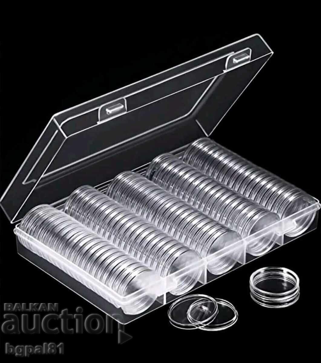 Κουτί αποθήκευσης νομισμάτων με 100 τμχ. κάψουλες 27 χιλ. και 30 χιλ