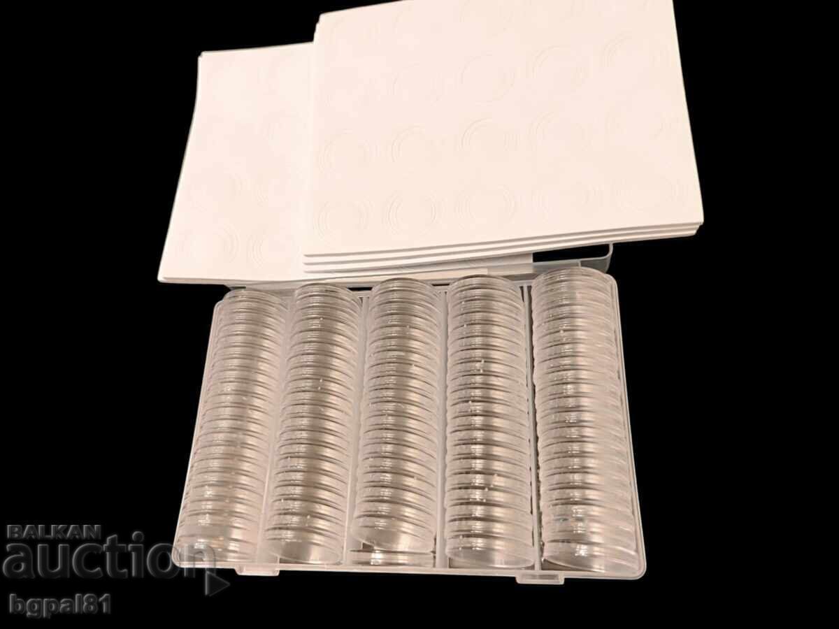 Кутия за съхранение на монети с 100 бр. капсули 27 мм и 30мм