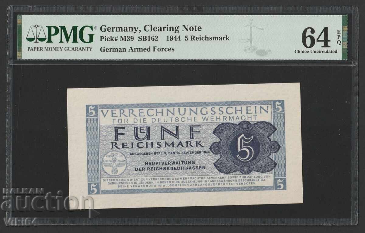 PMG 64 Germany 5 marks 1944 Wehrmacht Swastika PMG 64 Germany 5 marks 1944 Wehrmacht Swastika