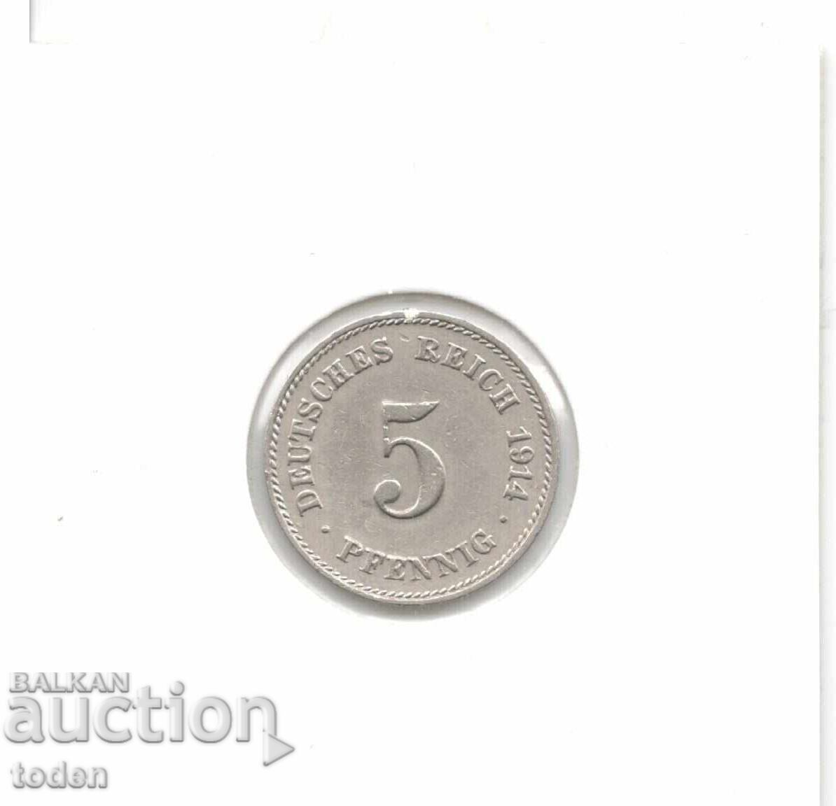 Δημοπρασία Γερμανία-5 Pfennig-1914 J-KM# 11-Wilhelm II-μικρή ασπίδα Δημοπρασία Γερμανία-5 Pfennig-1914 J-KM# 11-Wilhelm II-μικρή ασπίδα