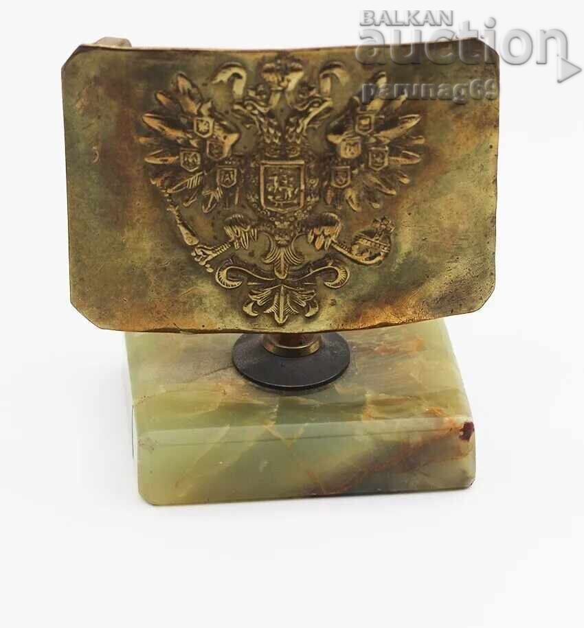 RUSSIA - Belt buckle on a marble base, circa 1900 RUSSIA - Belt buckle on a marble base, circa 1900