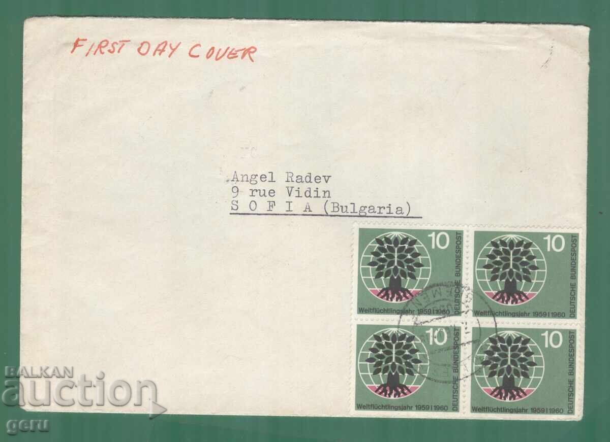 Germany BRD Германия ФРГ 1960 Mi 326 FDC каре! пътувал kt2