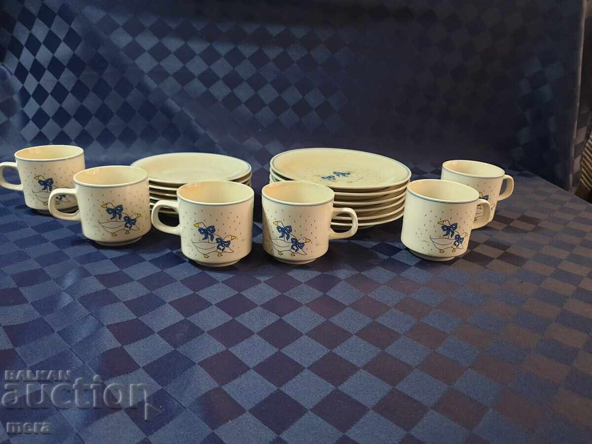 Porcelain coffee, tea, milk service with goose decor - 5 Porcelain coffee, tea, milk service with goose decor - 5