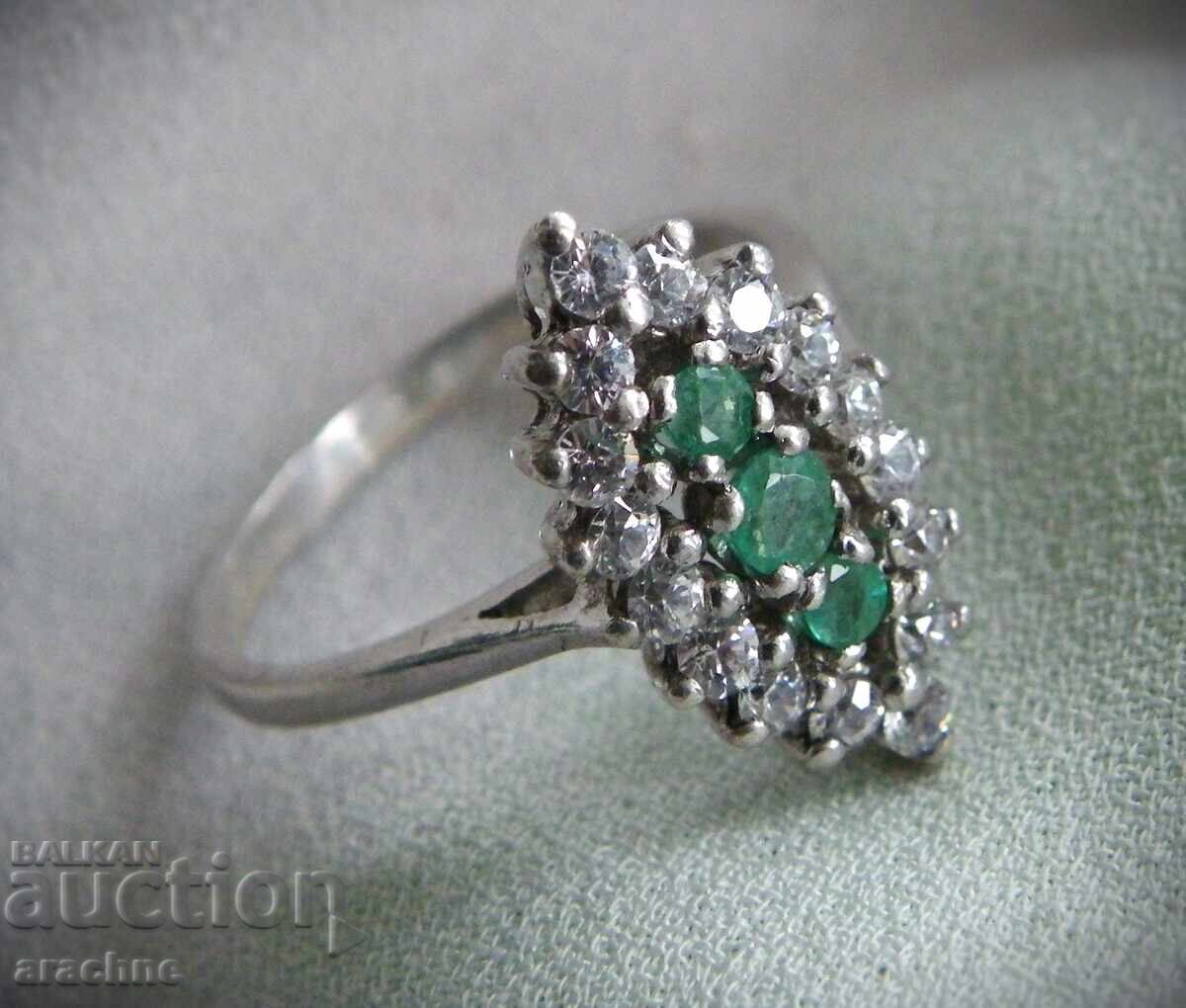 German silver ring with emeralds with price 150.00 BGN | € 76.69