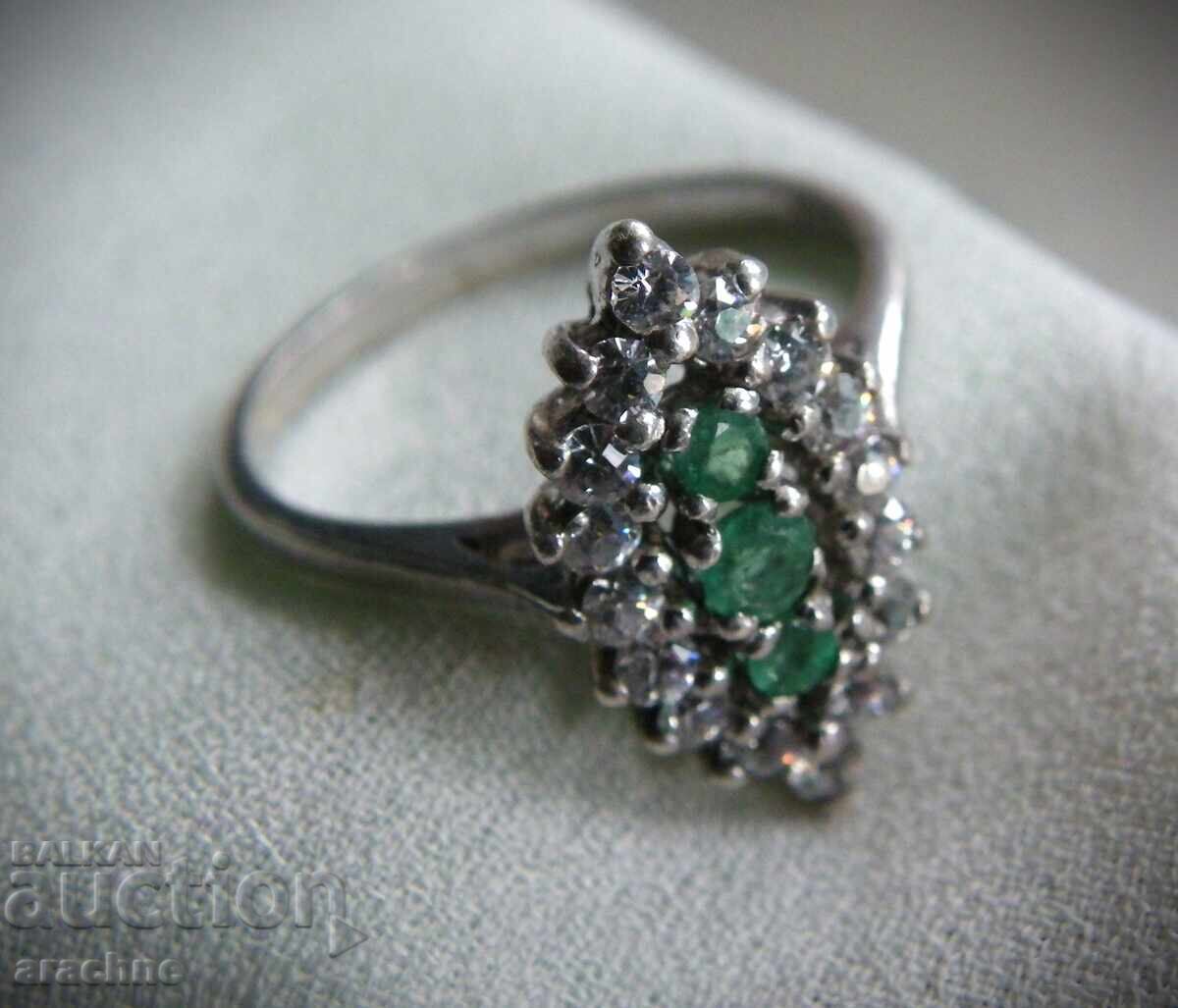 Auction  German silver ring with emeralds