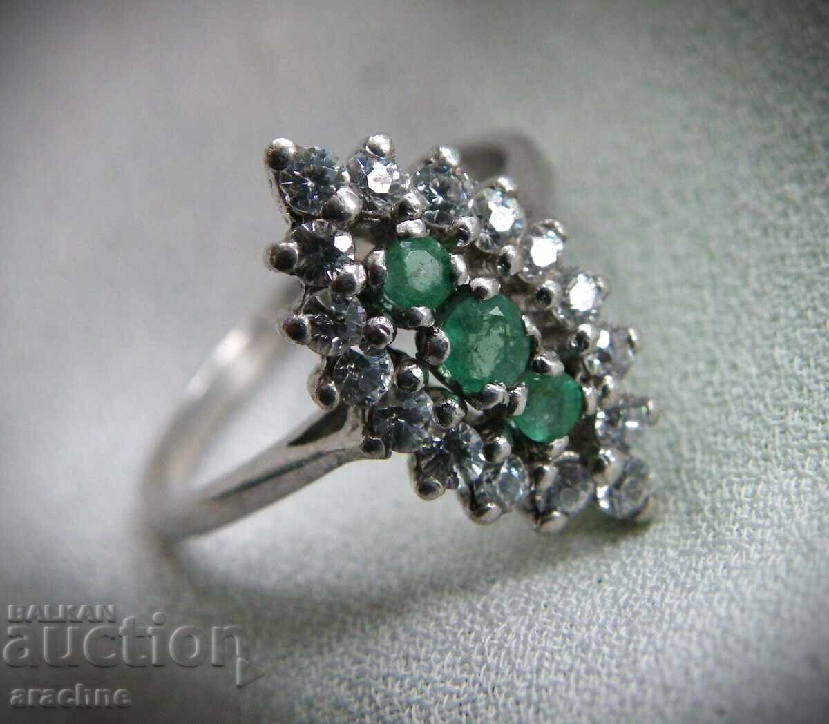 German silver ring with emeralds