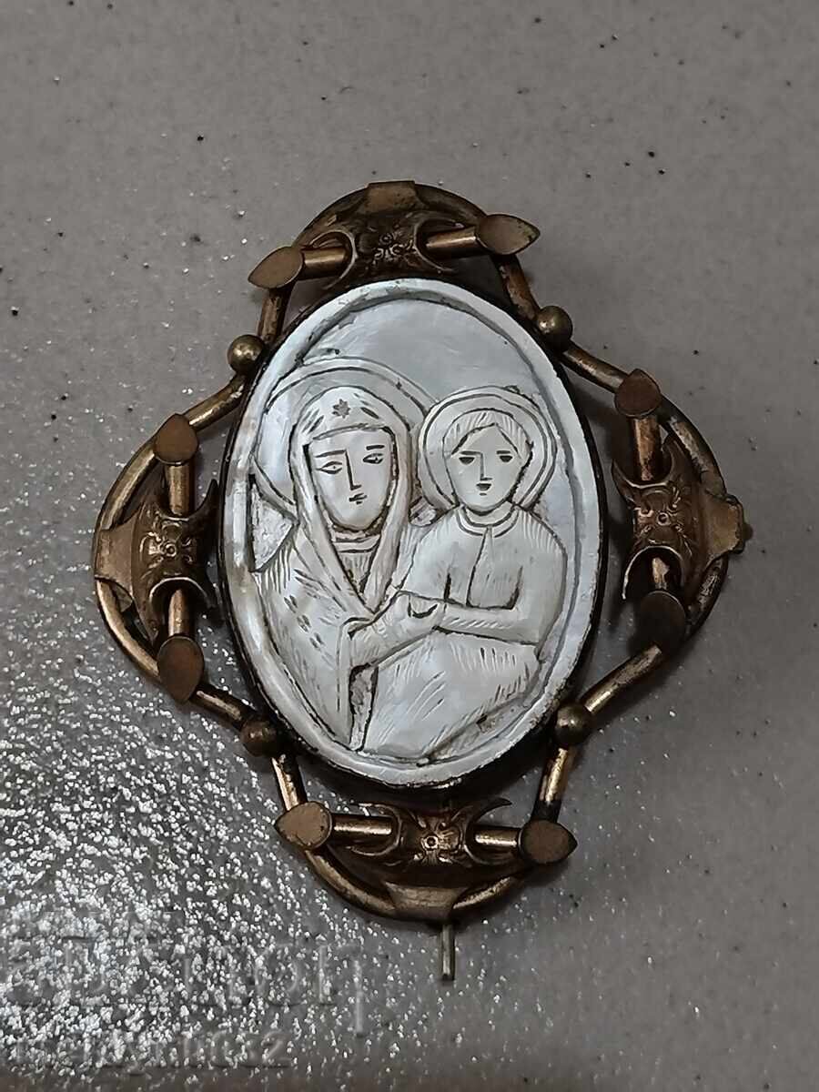 Mother-of-pearl gold-plated jewelry Holy Sepulchre brooch Panagia Kuna with price 349.00 BGN | € 178.44